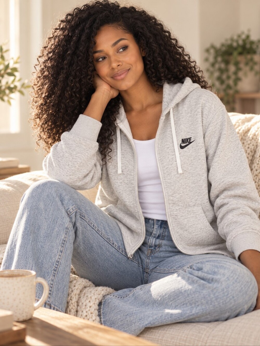 Nike Light Gray Full Zip Hoodie Large